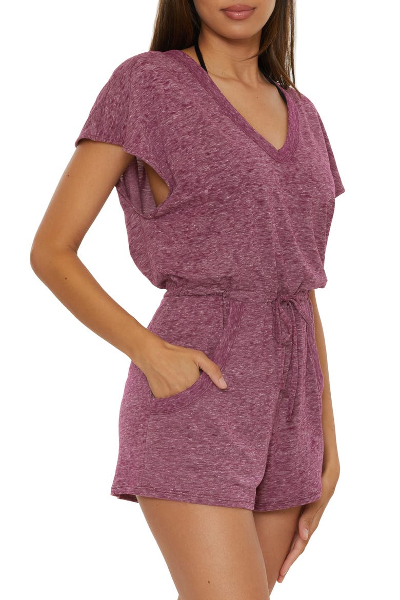 Beach Date Burnout Jersey Cover-Up Romper, Alternate, color, AUBERGINE