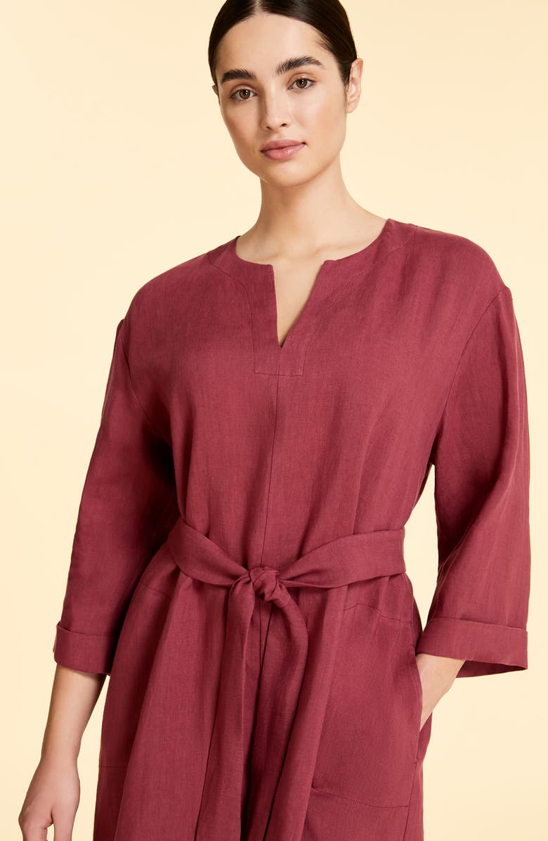 Marina Rinaldi Doriana Belted Linen Midi Dress, Alternate, color,
