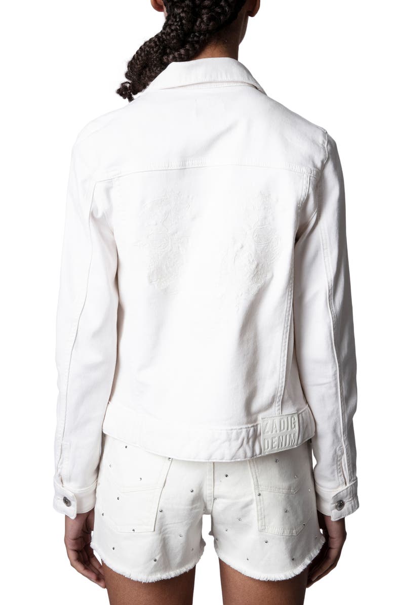 Zadig & Voltaire Kiomy Skull Cotton Blend Zip-Up Trucker Jacket, Alternate, color, 