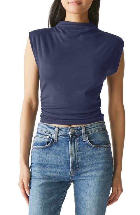 Amara Ruched Cowl Neck Rib T-Shirt