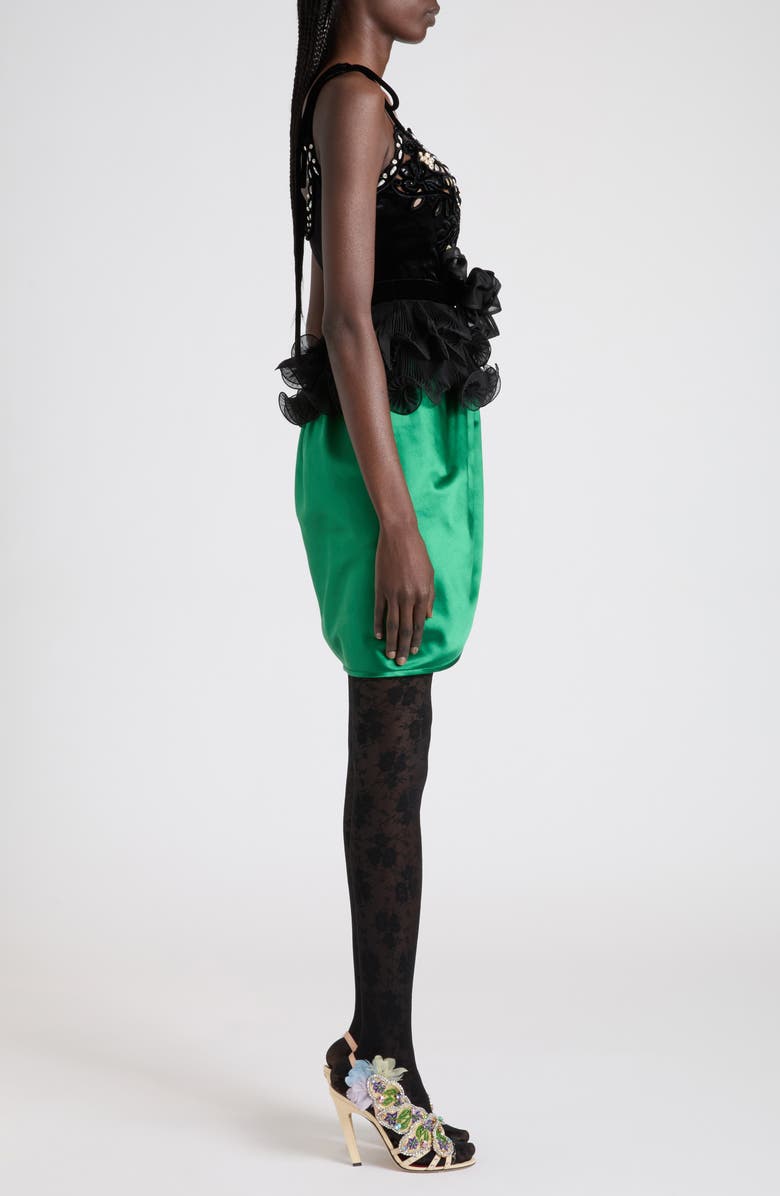 Valentino Embroidered Velvet & Duchesse Silk Minidress, Alternate, color, Emerald