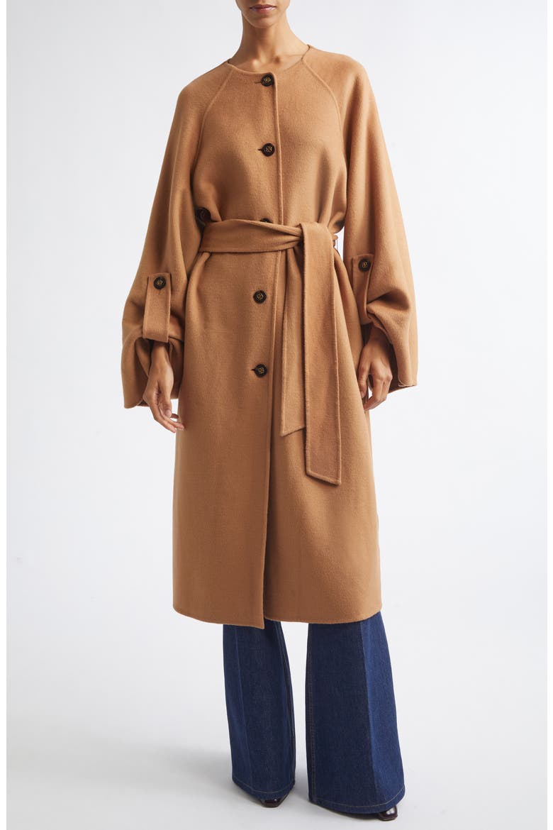 Valiant Wool Blend Coat with Scarf, Alternate, color, CAMEL