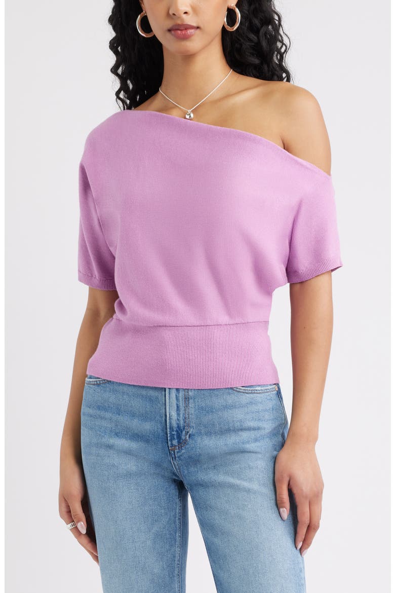 One-Shoulder Short Sleeve Sweater, Main, color, PINK GALE