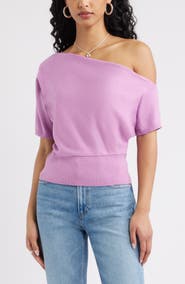 Open Edit One-Shoulder Short Sleeve Sweater