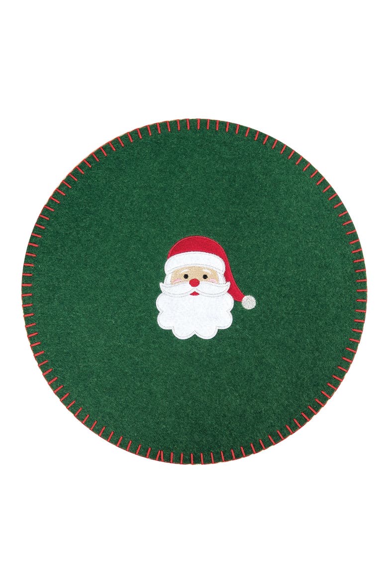 Santa Felt Round Placemat Set of 6 Solid Green Christmas Holiday Embroidered Edge, Main, color, Green