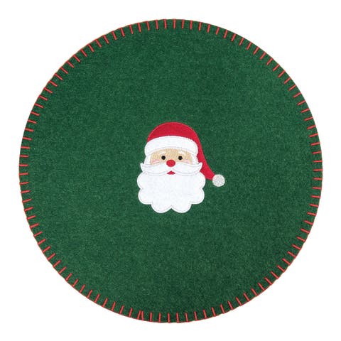 Santa Felt Round Placemat Set of 6 Solid Green Christmas Holiday Embroidered Edge