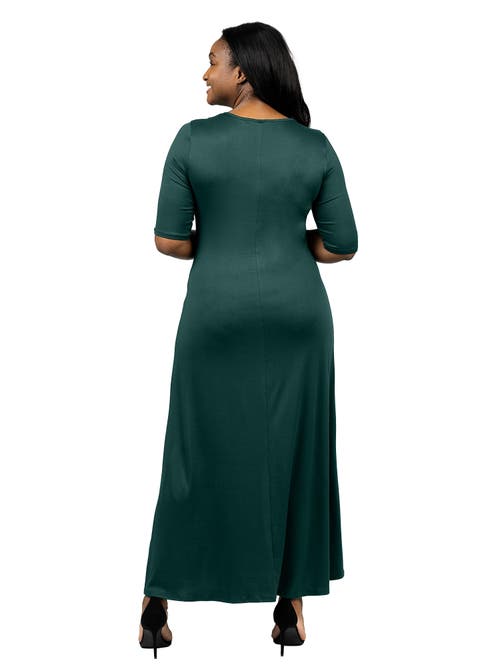 24seven Comfort Apparel Plus Size Elbow Length Sleeve Maxi Dress In Green