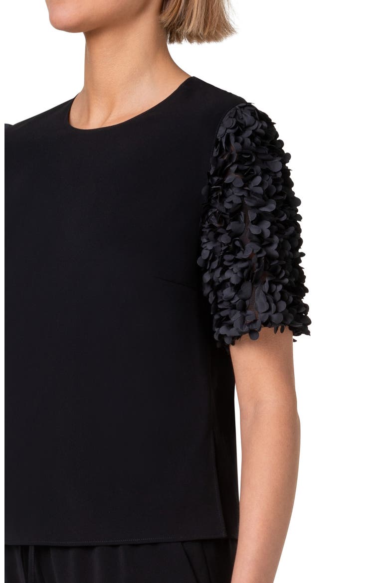 3D Petal Sleeve Top, Alternate, color, BLACK