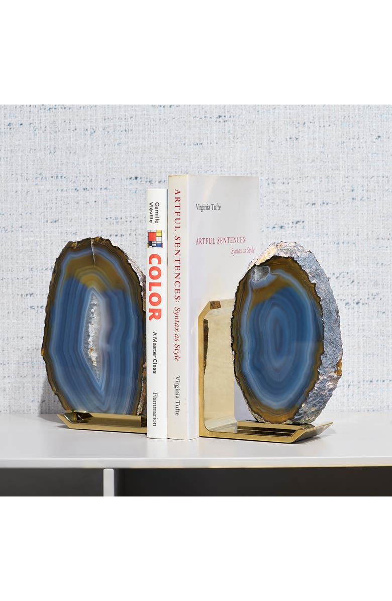 ANNA New York Fim Set of 2 Bookends, Alternate, color, Natural Agate Brass