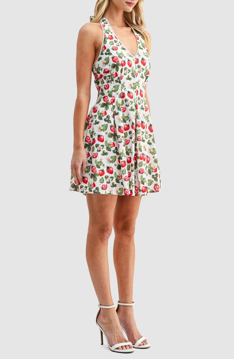 All in Favor Strawberry Print Halter Neck Minidress, Alternate, color, Strawberry Print