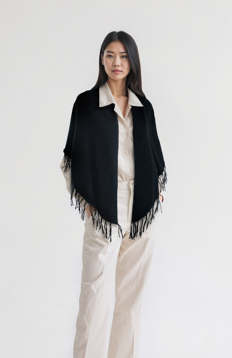 CASHMERE SHAWL WITH LEATHER FRINGES