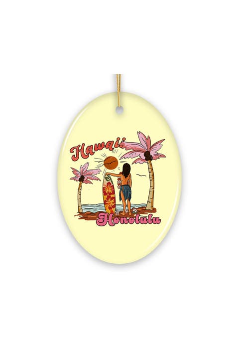 Hawaii Honolulu Surfer Beach Oval Ceramic Ornament