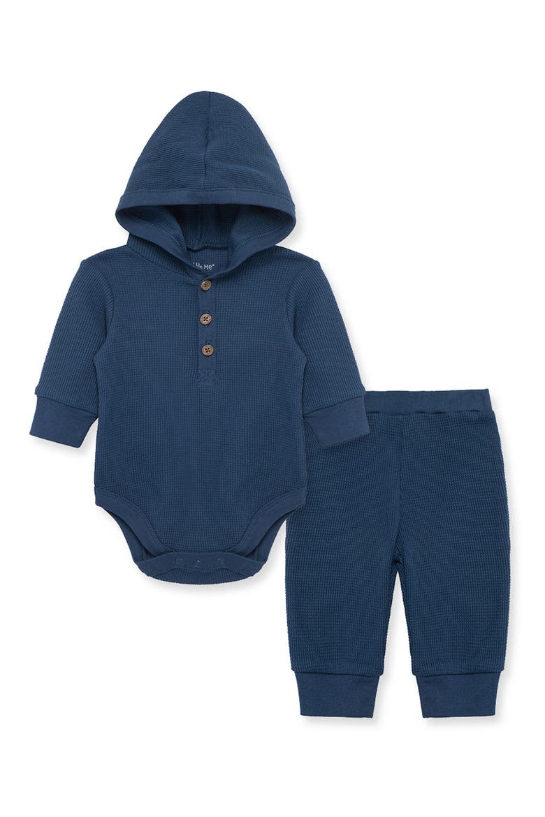 Organic Cotton Hooded Bodysuit & Pants Set, Main, color, BLUE