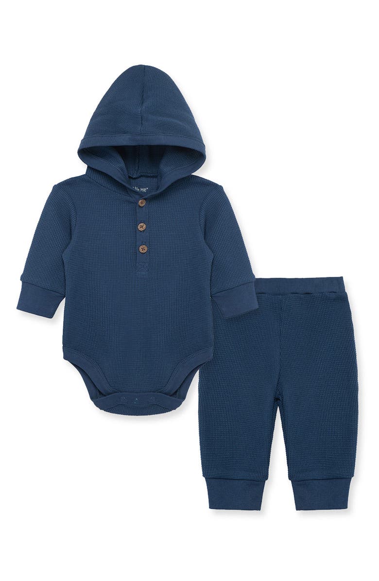 Little Me Organic Cotton Hooded Bodysuit & Pants Set, Main, color, 