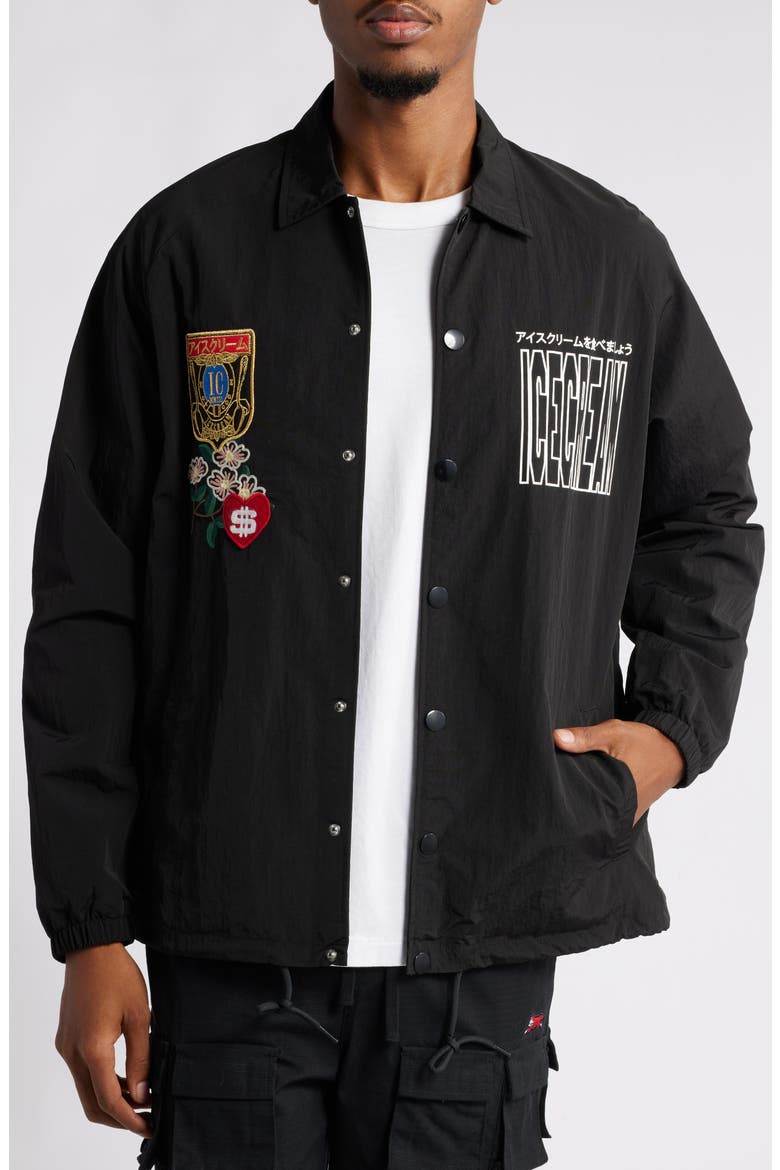 Flourish Nylon Coach's Jacket, Main, color, BLACK