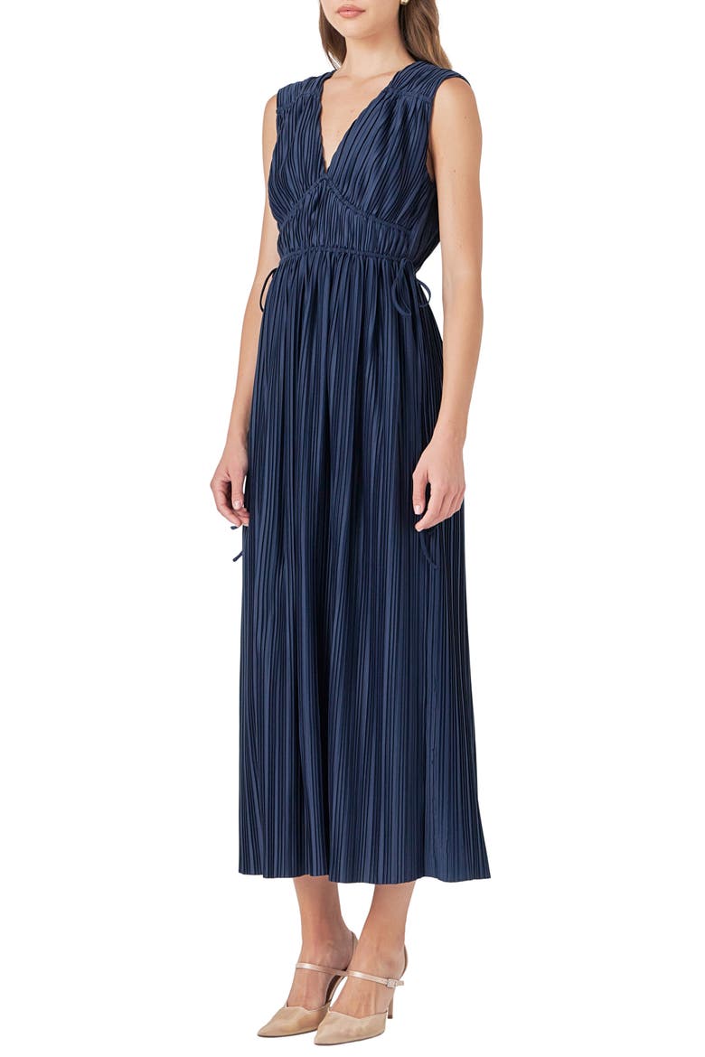 Sleeveless Micropleat Maxi Dress, Alternate, color, NAVY