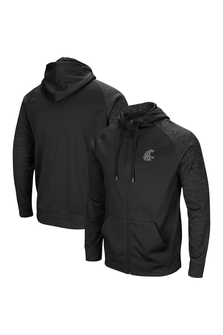 Men's Colosseum Black Washington State Cougars Blackout 3.0 Tonal Raglan Full-Zip Hoodie, Alternate, color, Black