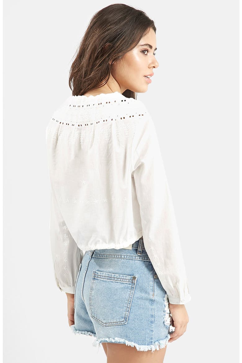 KENDALL + KYLIE at Topshop Embroidered Surplice Top, Alternate, color, CREAM