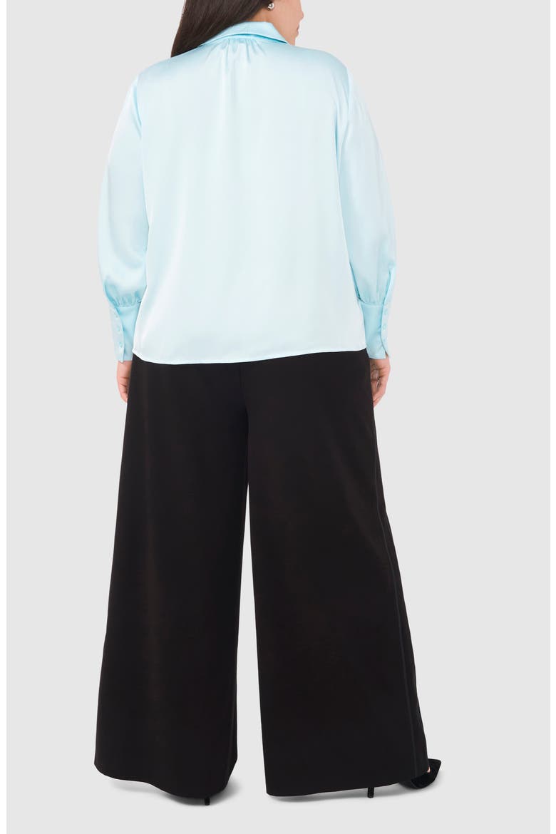 Satin Button-Up Shirt, Alternate, color, ICED AQUA