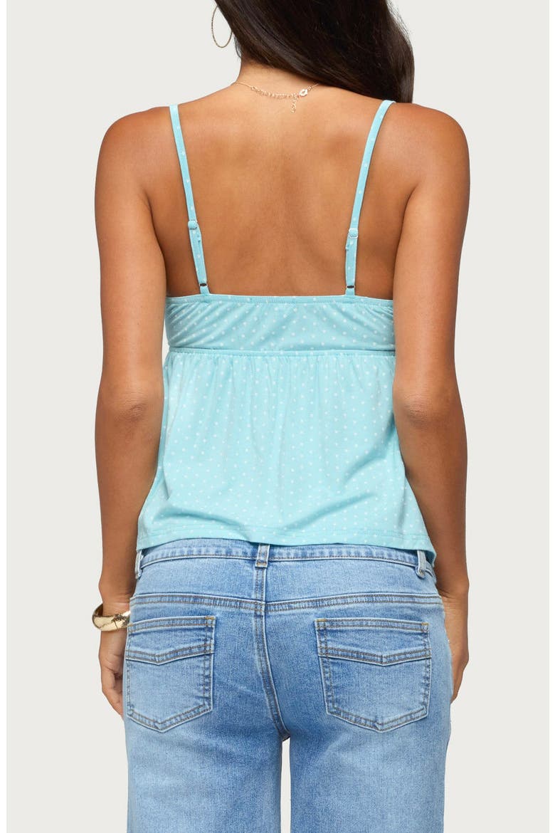 Belen Polka Dot Lace Trim Top, Alternate, color, TURQUOISE-AND-WHITE
