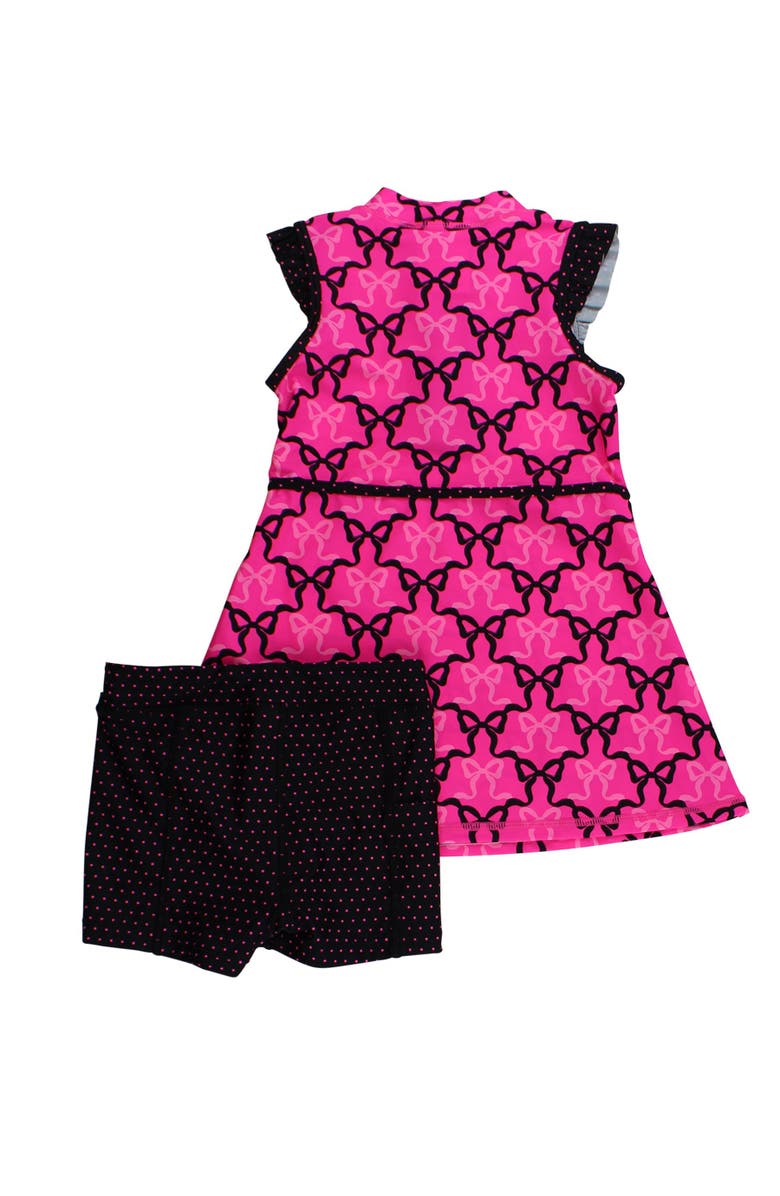 RuffleButts UPF50 Sleeveless Zip Ruffle Sleeve Active Dress, Alternate, color, Neon Magenta Bows