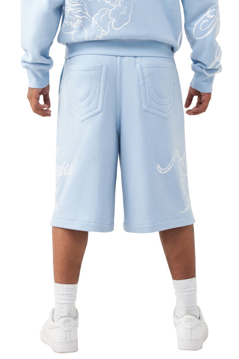 Tiger Script Drawstring Fleece Shorts, Alternate, color, BLUE BELL