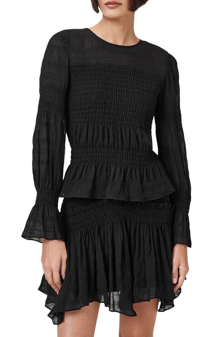 Pamela Smocked Ruffle Top, Main, color, BLACK