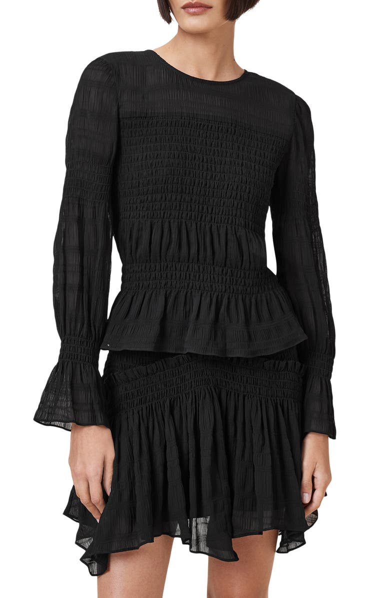 AllSaints Pamela Smocked Ruffle Top, Main, color, 