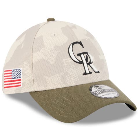 Men's New Era Light Beige/Olive Colorado Rockies 2025 Armed Forces Day 39THIRTY Flex Hat