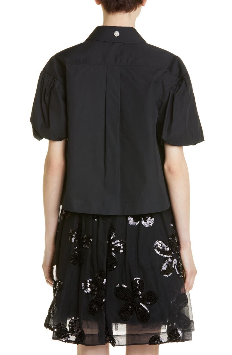 Simone Rocha Puff Sleeve Cotton Crop Button-Up Shirt, Alternate, color,