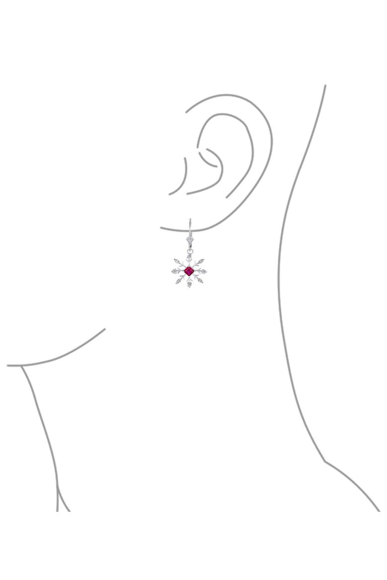 Sterling Silver CZ Snowflake Pendant Necklace & Earrings Set, Alternate, color, RED