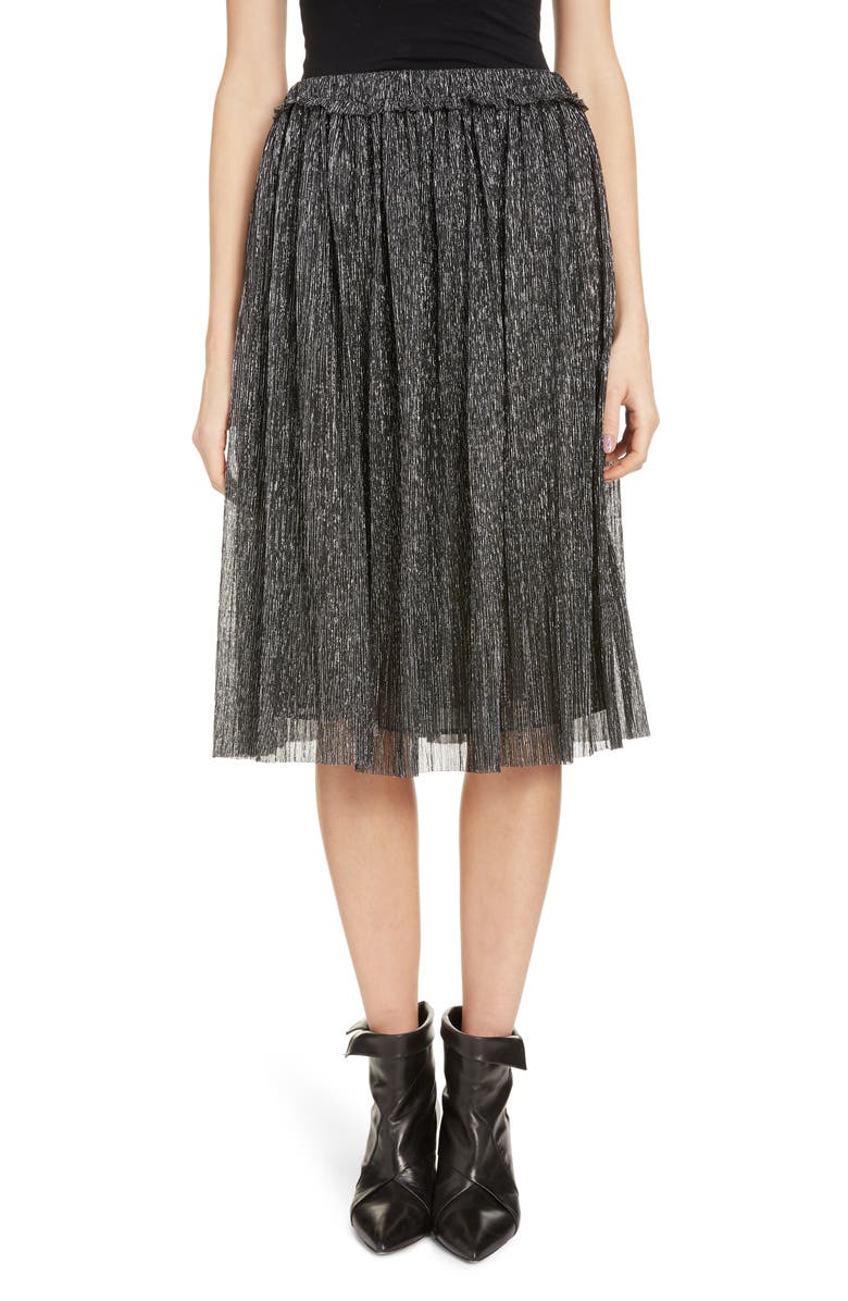 Isabel Marant Étoile Beatrice Pleated Lamé A-Line Skirt, Main, color, 