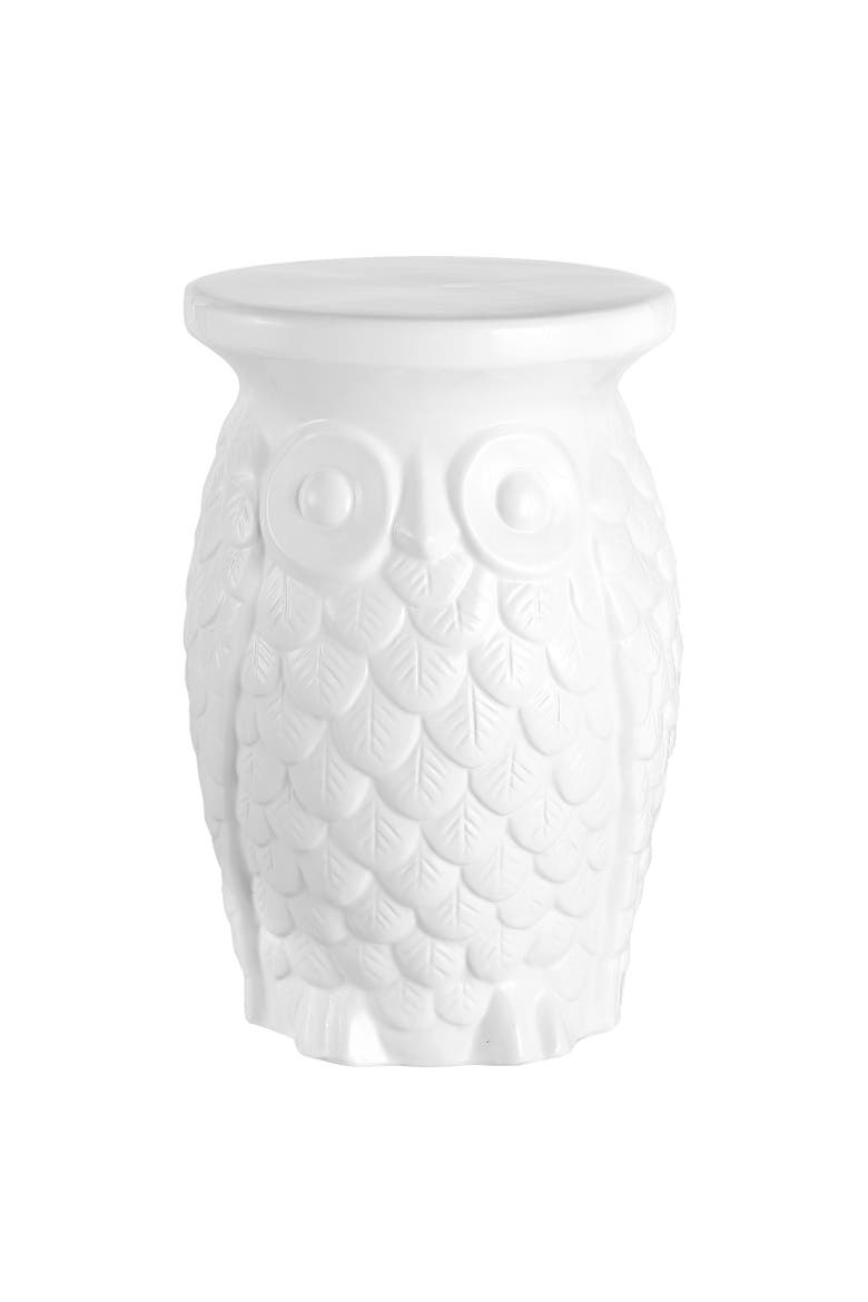 Groovy Owl Traditional Floral Chinoiserie Ceramic Drum Garden Stool, Pierced Indoor/Outdoor Patio Seat & Side Table, Main, color, White