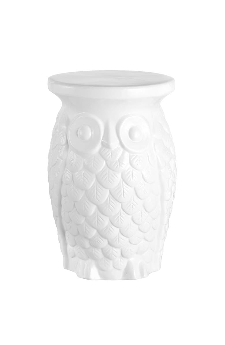 JONATHAN Y Groovy Owl 17.5" Ceramic Garden Stool, Main, color, White