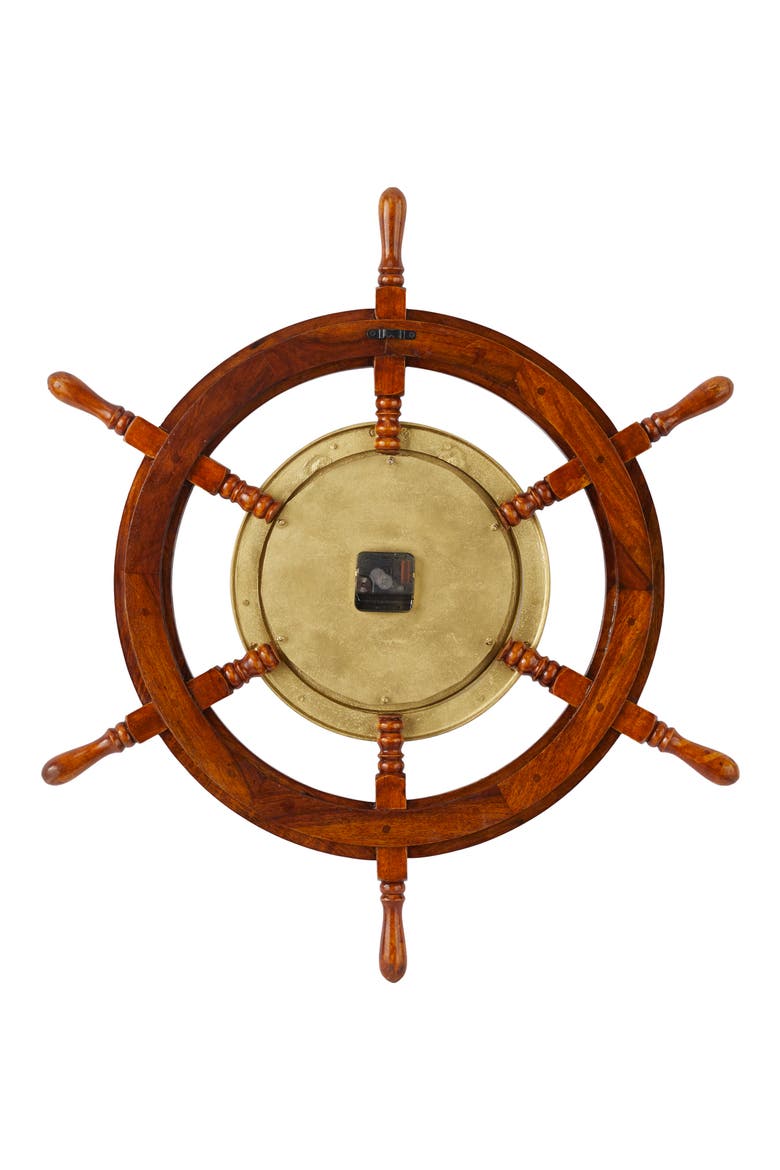 Goldtone Wood Ship wheel Sail Boat Wall Clock, Alternate, color, GOLD