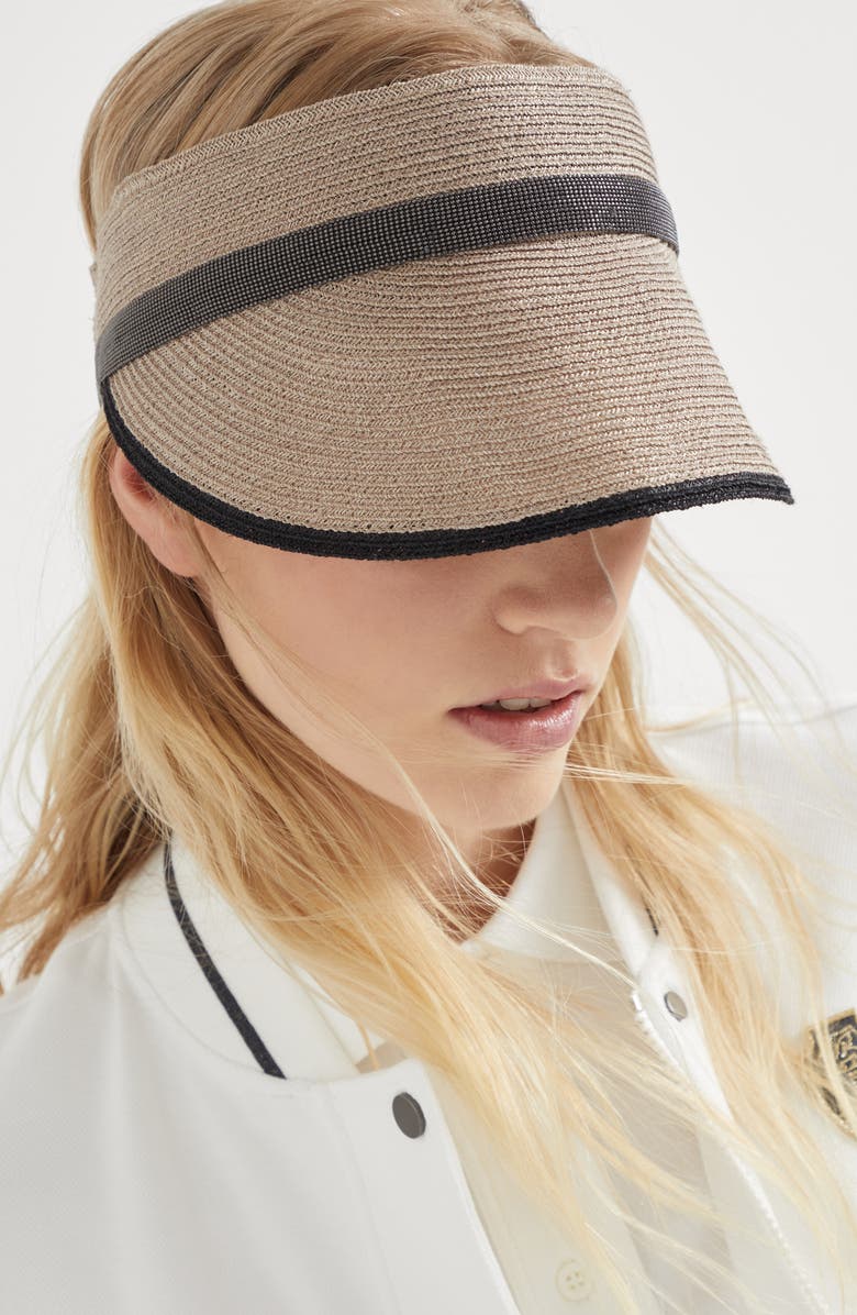Brunello Cucinelli Hemp and cotton visor with precious band, Alternate, color, 