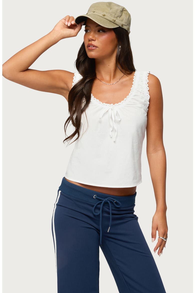 Edyth Tie Front Cotton Tank, Alternate, color, WHITE