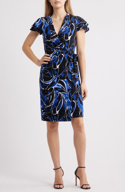 ANNE KLEIN ANNE KLEIN ABSTRACT PRINT FLUTTER SLEEVE WRAP DRESS