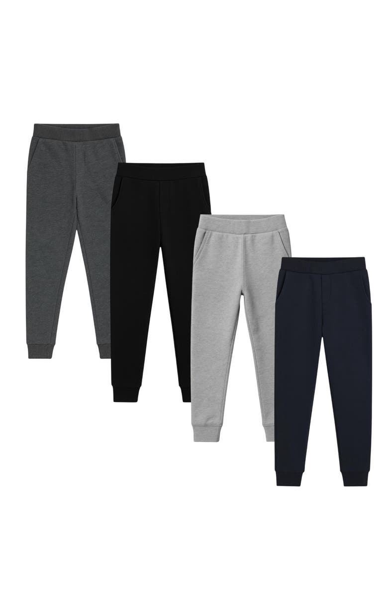 BenBen 4 Pack Boys Fleece Joggers with Pockets Warm Athletic Sweatpants for Kids, Main, color, Black/Grey/Charcoal/Navy