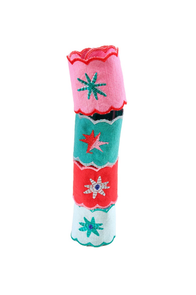 Nilufer 4Pcs Digital Printed Embroidered 100% Cotton Napkin Ring Set 2X7 In, Alternate, color, Multicolor