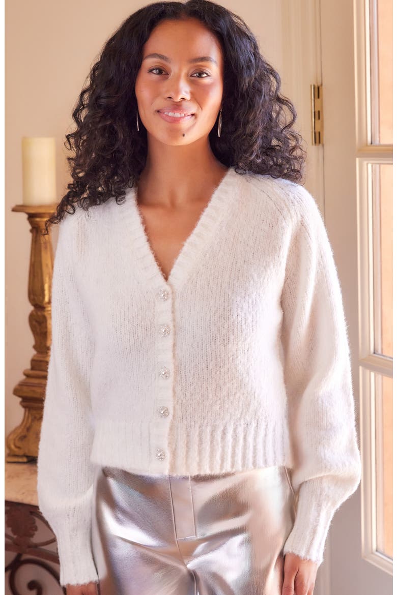 Pearl Button Cardigan, Alternate, color, OFF WHITE