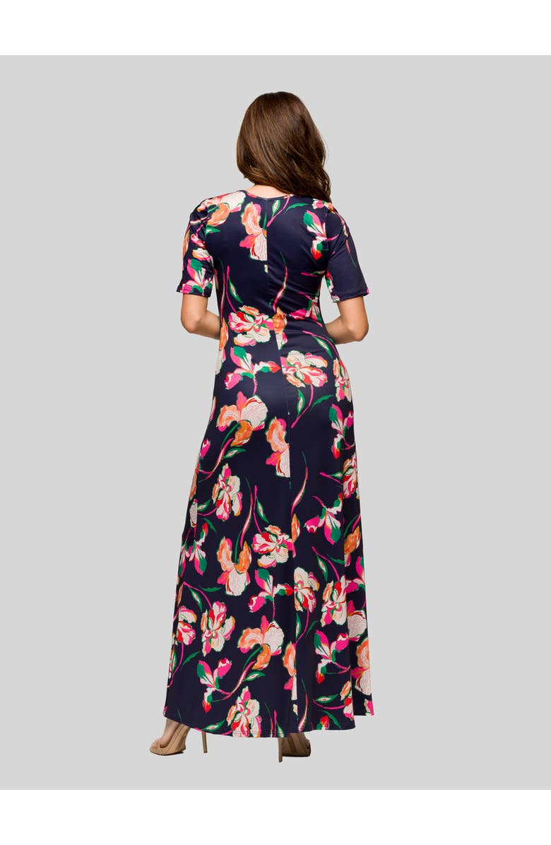 24seven Comfort Apparel V-Neck Sleeveless Maxi Dress with Belt, Alternate, color, Pink Multi