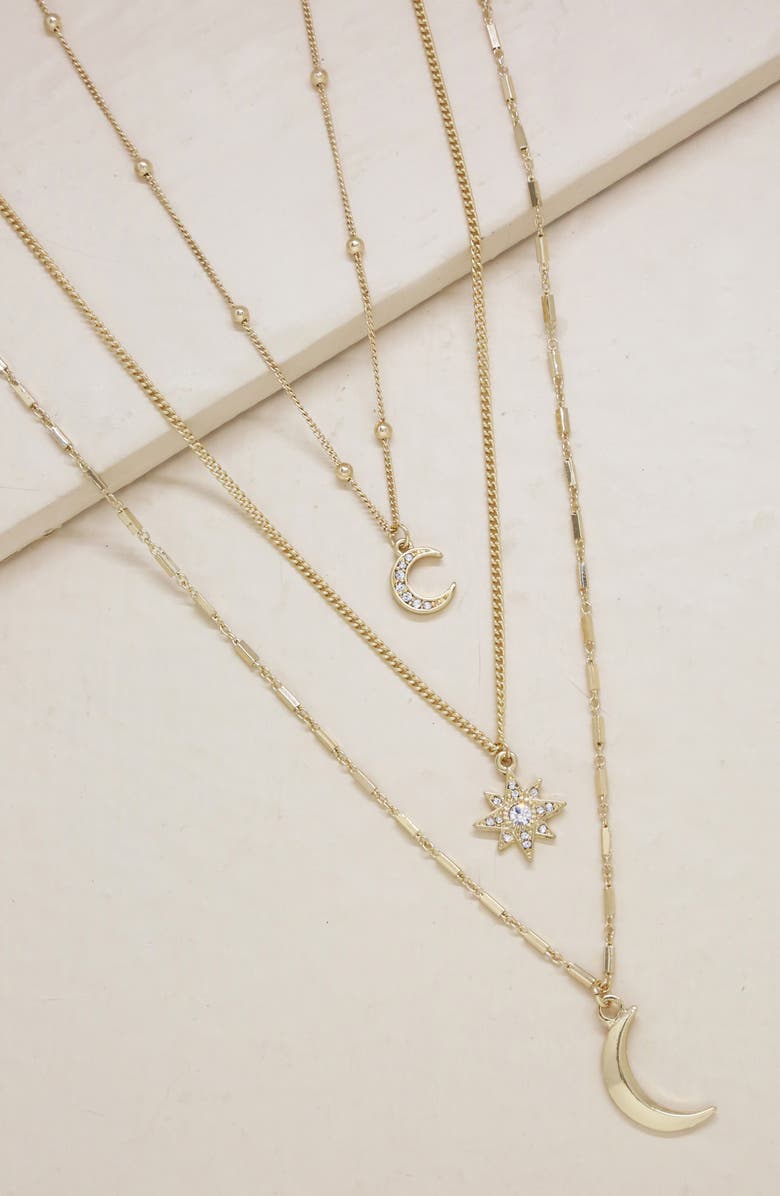 Ettika Set of 3 Celestial Pendant Necklaces, Alternate, color, Gold