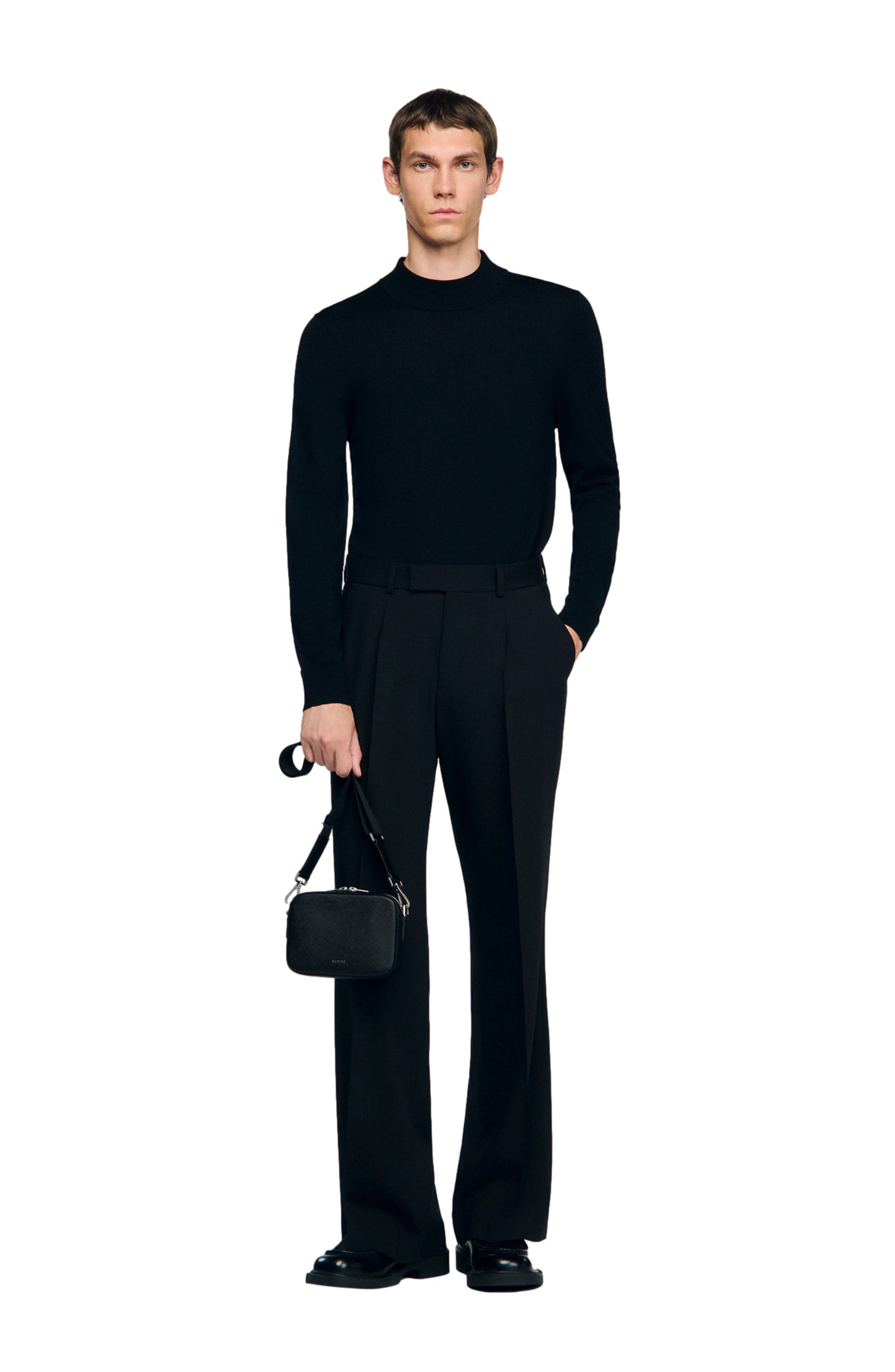SANDRO Small reconstituted leather bag, Alternate, color, Black