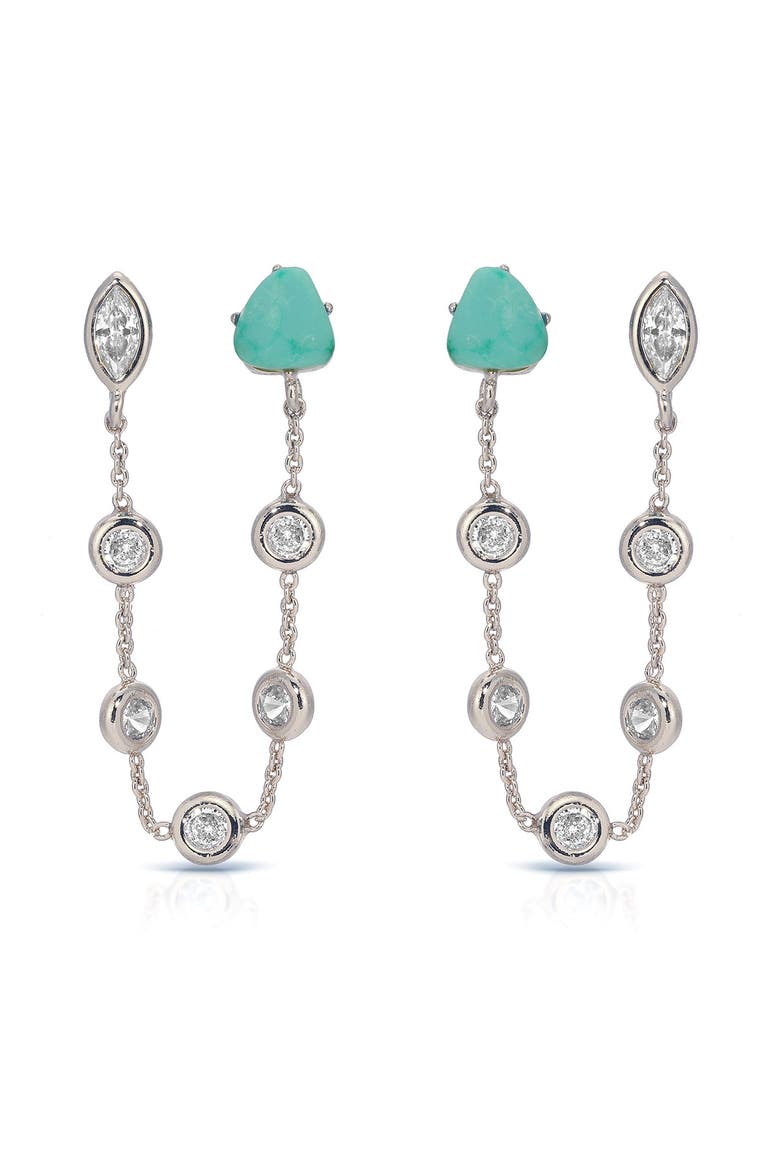 Double Piercing Drop Earrings, Main, color, TURQUOISE AND SILVER