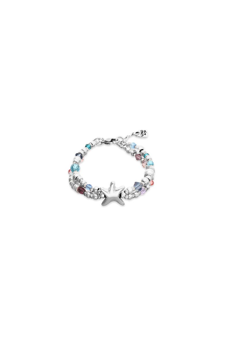 Silver-Tone Double Bracelet with Multicolor Faceted Crystals and Star, Main, color, Silver