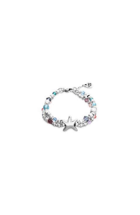 Silver-Tone Double Bracelet with Multicolor Faceted Crystals and Star