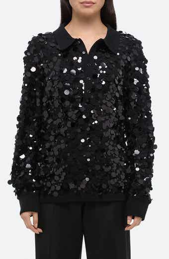 Helmut Lang Paillette Wool Long Sleeve Polo