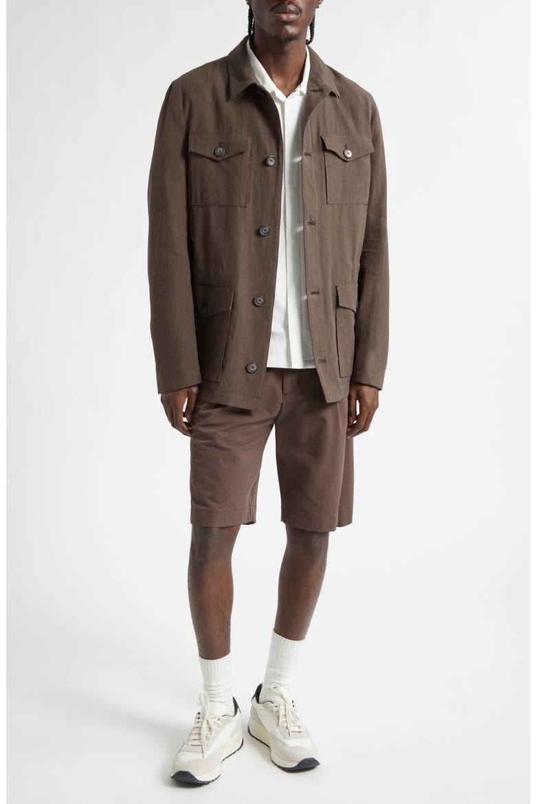 Linen & Cotton Poplin Field Jacket, Alternate, color, CHOCOLATE