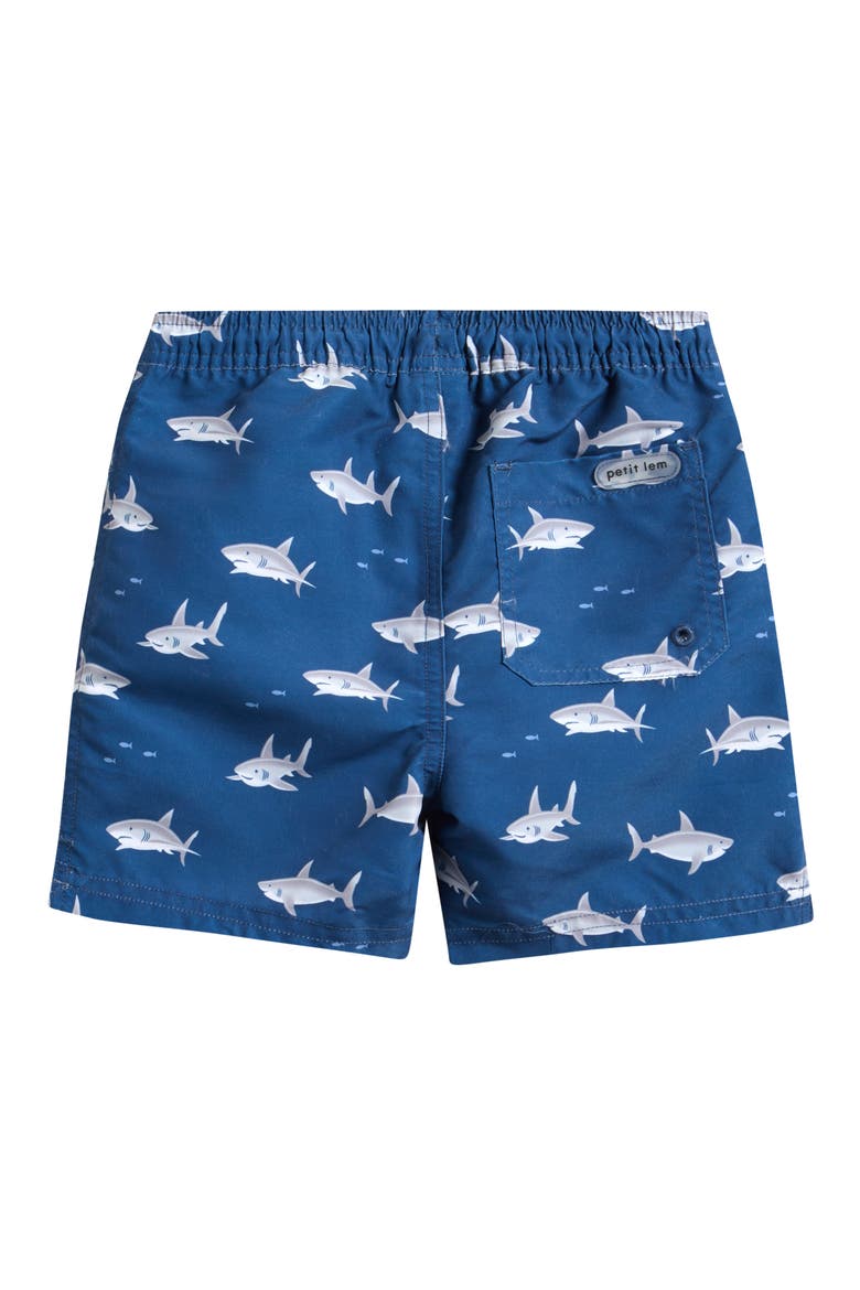 Kids' Shark Print Swim Trunks, Alternate, color, DARK BLUE
